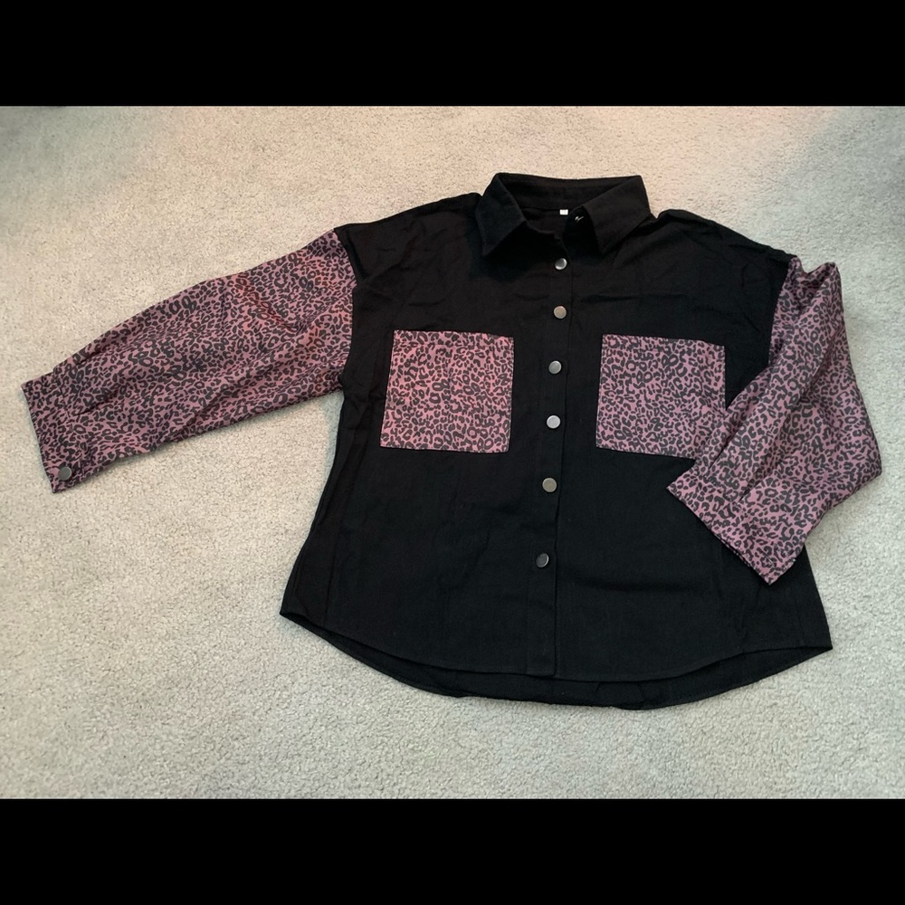 Light weight, button up jacket, leopard print